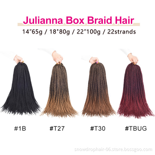 Julianna Wholesale Knotless Box Braid Crochet Hair 14" 18" 22" Ombre Synthetic Braiding Hair Extensions For Women Crochet Braids